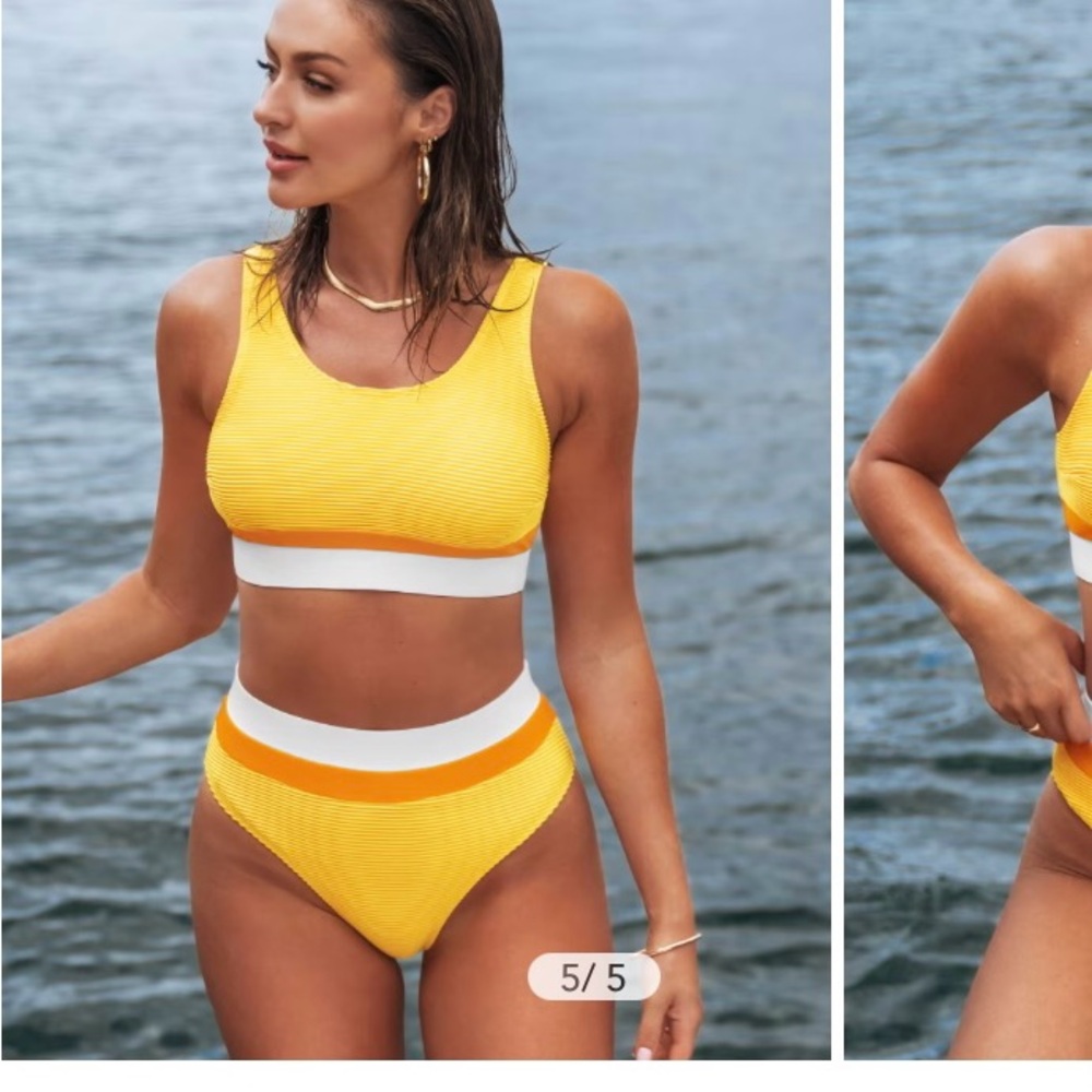 Rib Colorblock Bralette & Banded High Waist Bikini Set